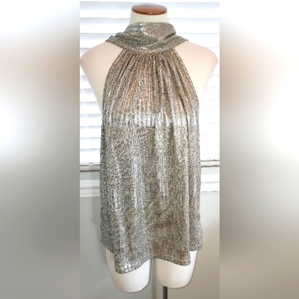 Maeve by Anthropologie Gold Sleeveless High Tie Neck Top Size Large NWT